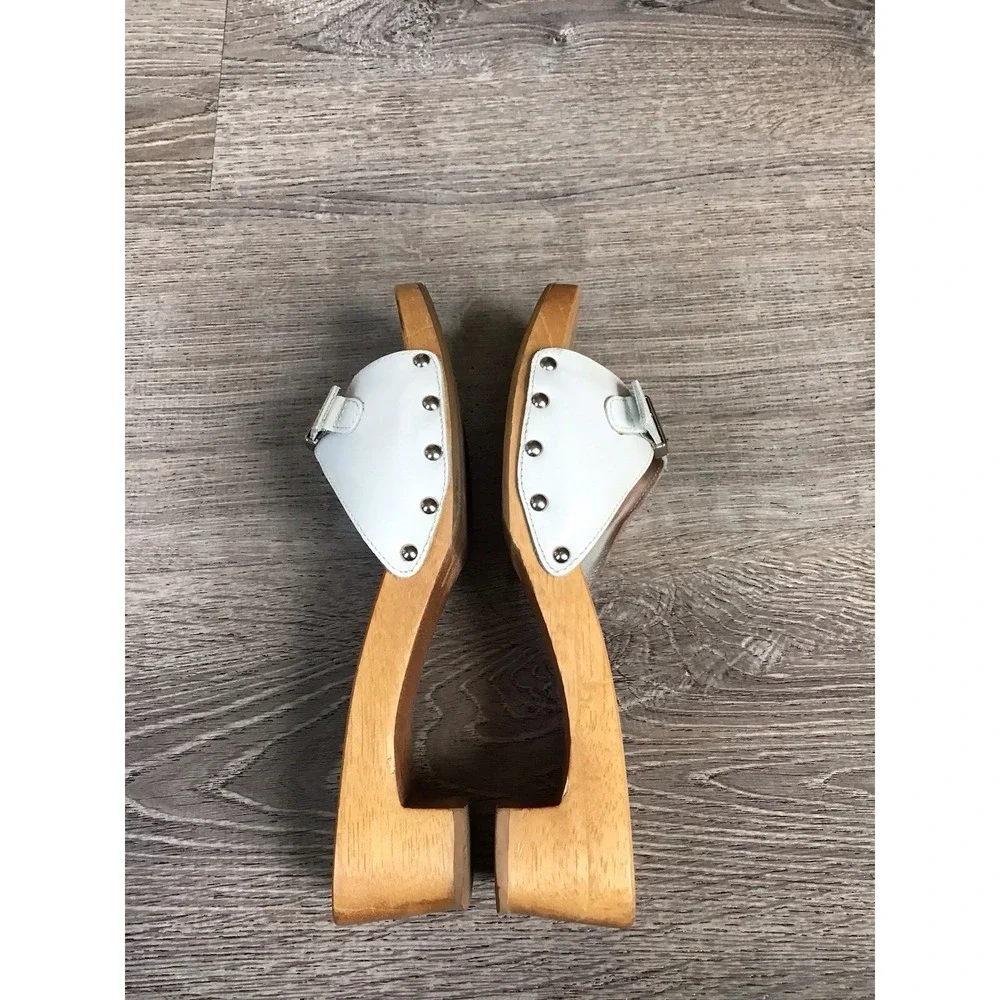 DR SCHOLL'S Original Wooden Sandal Women's Size 10 Slide SPECIAL White Leather